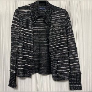Black and White Striped Cardigan Sweater